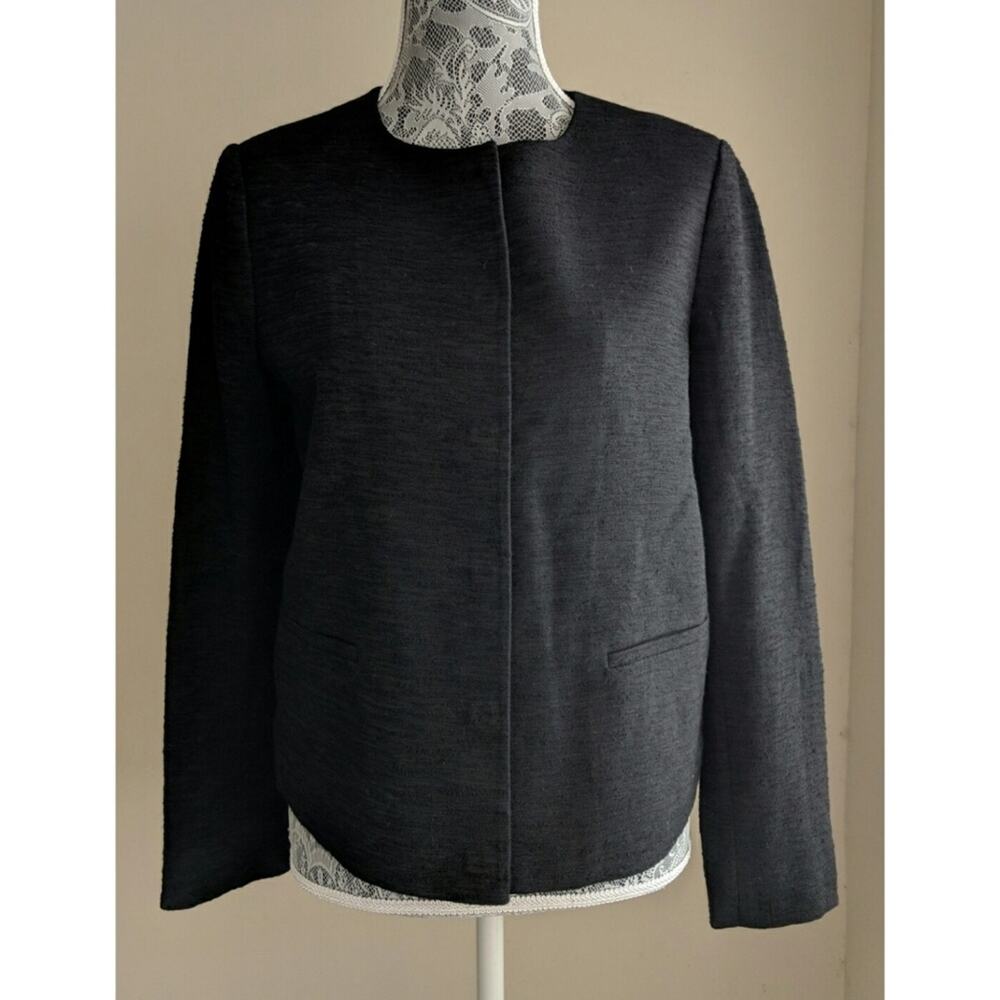 Vince Textured Crew Neck Jacket Black Collarless L New